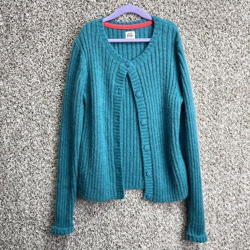 Mini Boden‎ Sweater Girls 11-12 Blue Knit Mohair Blend Button Down Cardigan